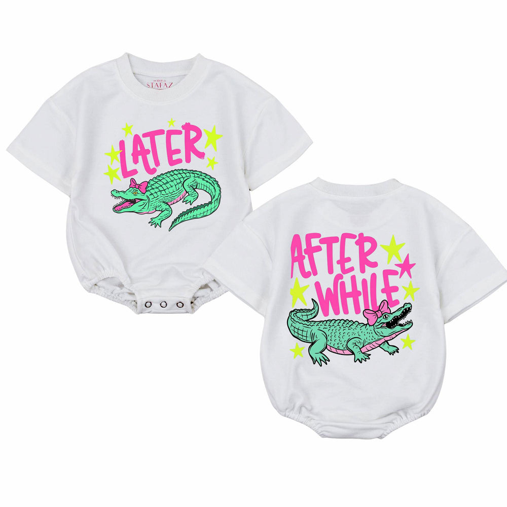 Funny Later Gator Baby Romper with Pink Bow Crocodile Design, Comfortable Cotton Infant Bodysuit Toddler Girl Outfit Fun Birthday Gift