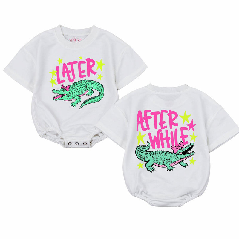 Funny Later Gator Baby Romper with Pink Bow Crocodile Design, Comfortable Cotton Infant Bodysuit Toddler Girl Outfit Fun Birthday Gift