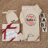 Funny My Nana's Crazy Baby Bodysuit with Red Hearts, Custom Newborn Outfit, Playful Grandma Gift for Baby Shower or First Birthday