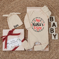 Funny My Nana's Crazy Baby Bodysuit with Red Hearts, Custom Newborn Outfit, Playful Grandma Gift for Baby Shower or First Birthday