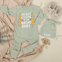 Funny Personalized Baby Bodysuit Set Do Not Kiss Me If I’m Nacho Baby Newborn Outfit with Hat Cute Shower Gift Infant Clothing