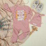 Funny Personalized Baby Bodysuit Set Do Not Kiss Me If I’m Nacho Baby Newborn Outfit with Hat Cute Shower Gift Infant Clothing