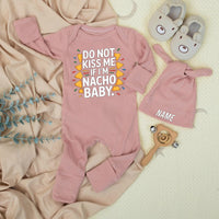 Funny Personalized Baby Bodysuit Set Do Not Kiss Me If I’m Nacho Baby Newborn Outfit with Hat Cute Shower Gift Infant Clothing