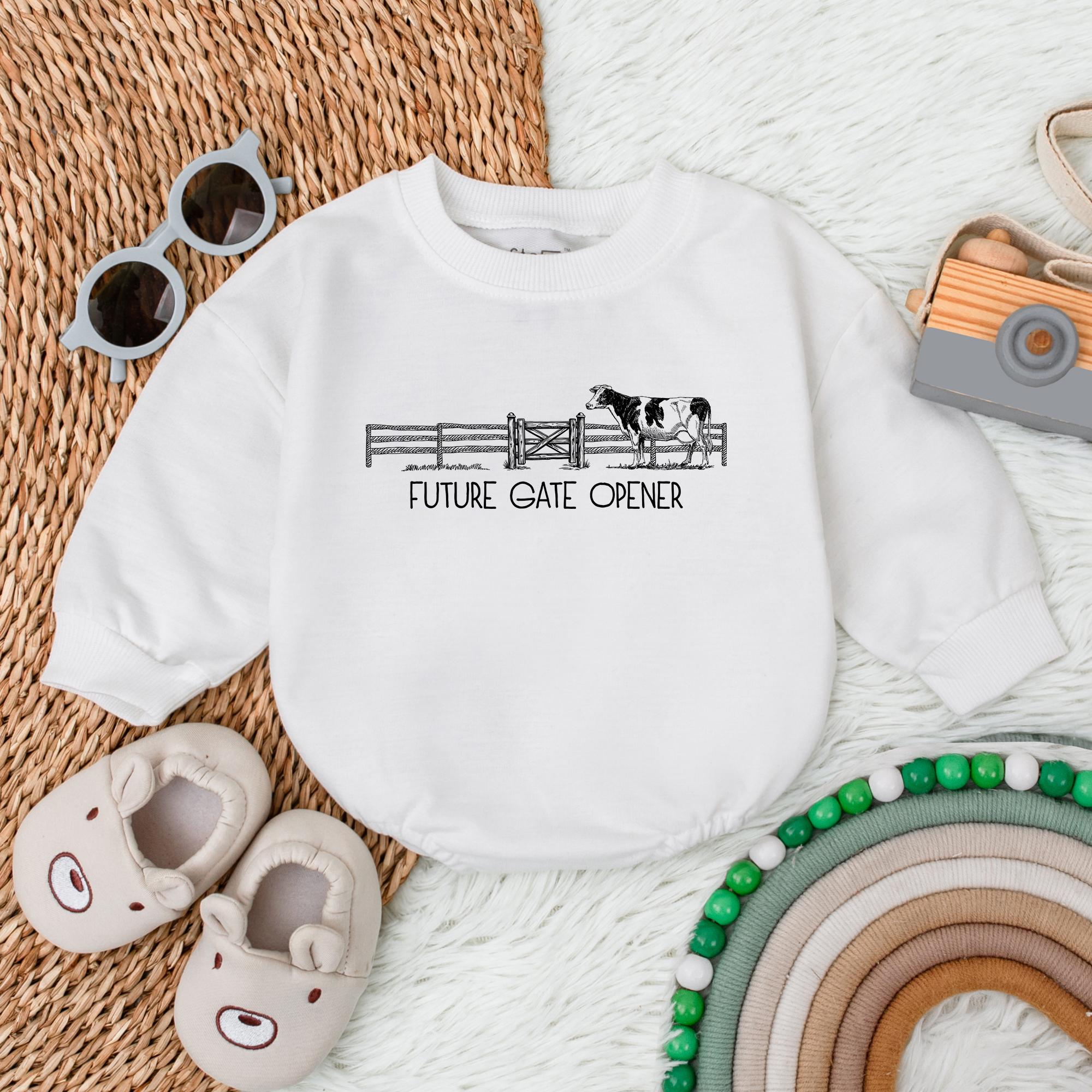 Future Gate Opener Baby Romper with Cow Graphic Country Infant Clothing Gift for Cattle Farmer Family Baby Shower or Birthday