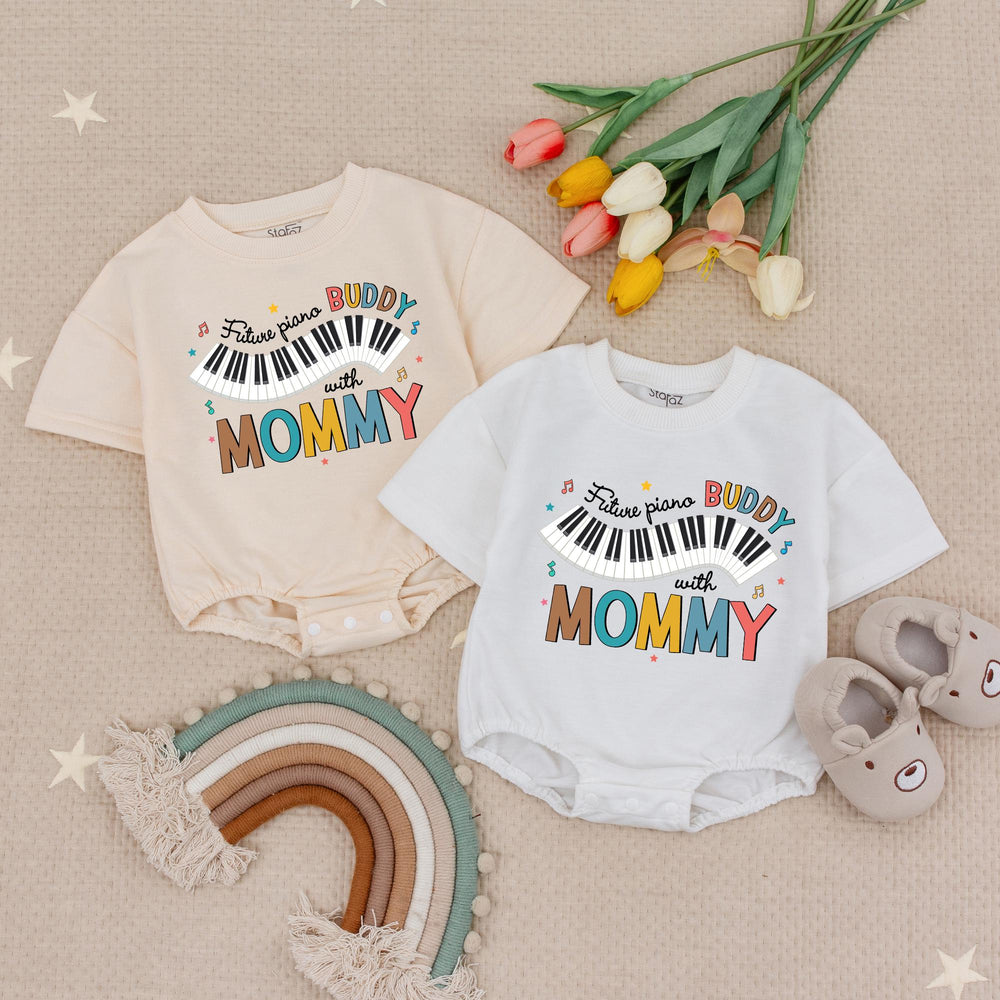 Future Piano Buddy Baby Romper with Mommy, Retro Music Infant Bodysuit, Soft Cotton Baby Clothes, Musical Notes Gift for Baby Birthday