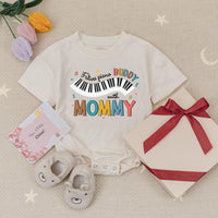 Future Piano Buddy Baby Romper with Mommy, Retro Music Infant Bodysuit, Soft Cotton Baby Clothes, Musical Notes Gift for Baby Birthday