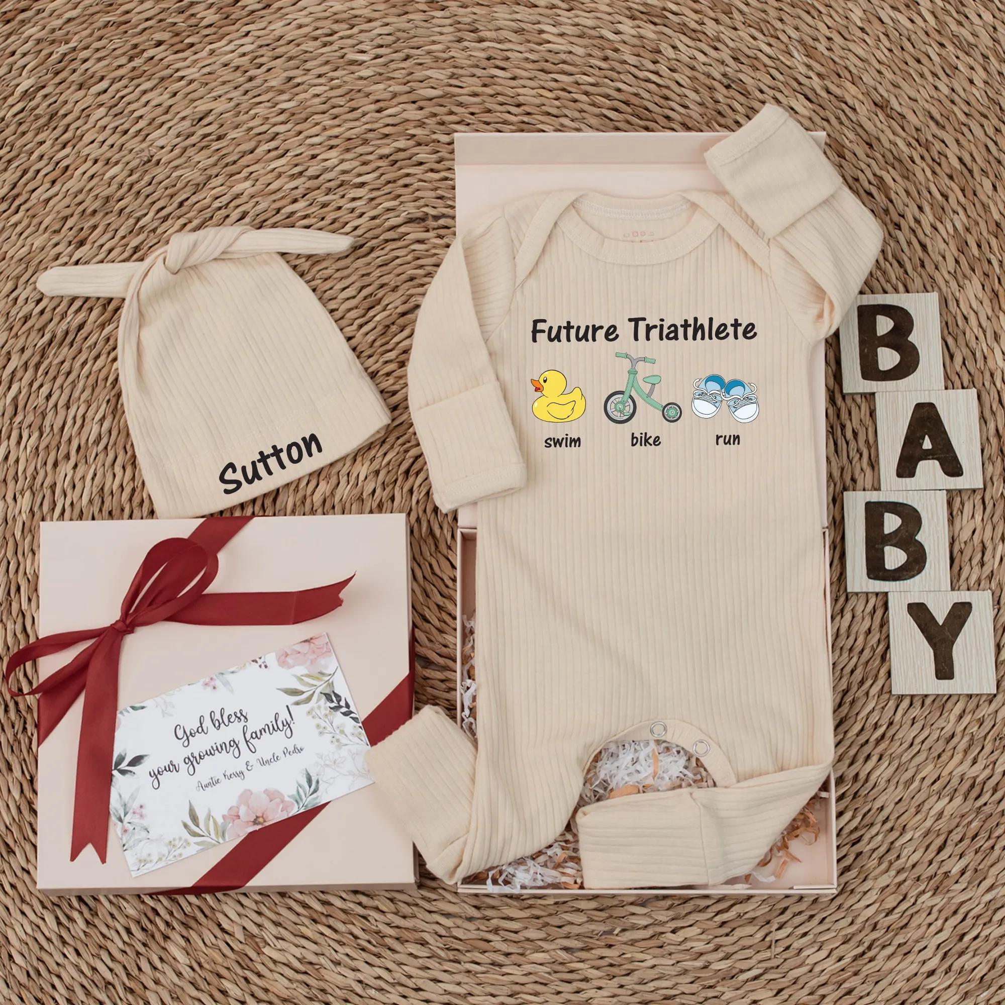 Future Triathlete Baby Bodysuit with Swim Bike Run Graphics Newborn Outfit Soft Cotton Sports Baby Shower Gift for Future Athletes