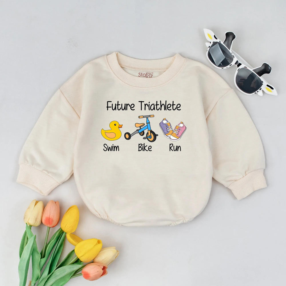 Future Triathlete Baby Romper Cute Swim Bike Run Outfit for Infant or Toddler Sporty Baby Shower Gift Soft Comfortable Cotton Design