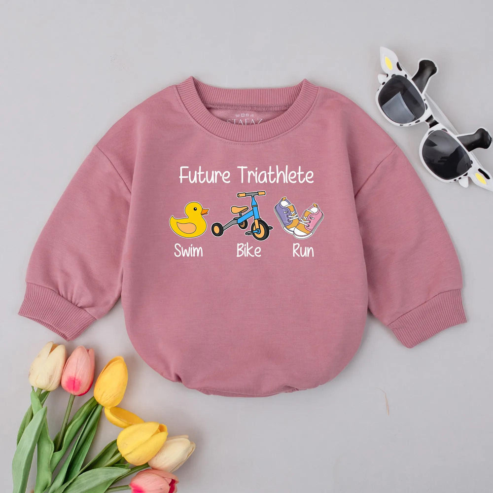 Future Triathlete Baby Romper Cute Swim Bike Run Outfit for Infant or Toddler Sporty Baby Shower Gift Soft Comfortable Cotton Design
