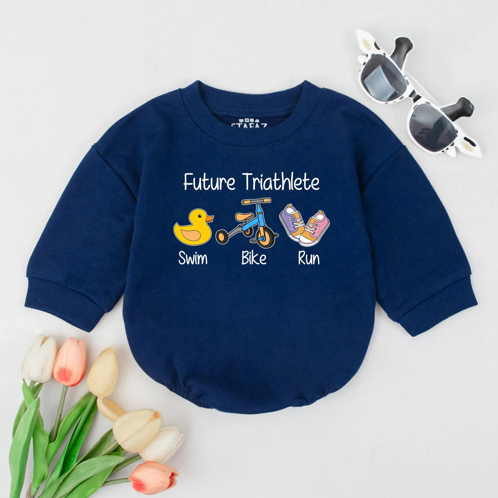 Future Triathlete Baby Romper Cute Swim Bike Run Outfit for Infant or Toddler Sporty Baby Shower Gift Soft Comfortable Cotton Design