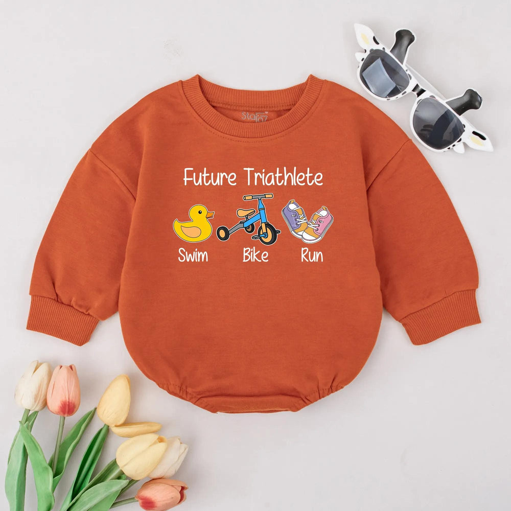Future Triathlete Baby Romper Cute Swim Bike Run Outfit for Infant or Toddler Sporty Baby Shower Gift Soft Comfortable Cotton Design