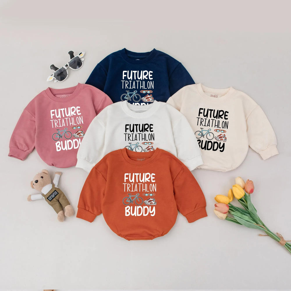 Future Triathlon Buddy Baby Romper Swim Bike Run Bodysuit Cute Sport Gift Newborn Outfit Pregnancy Announcement Soft Cotton Clothes