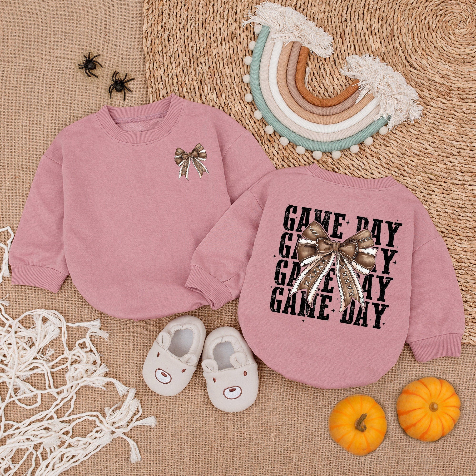 Game Day Baby Romper with Metallic Bow Toddler Football Outfit Soft Cotton Birthday Gift Sporty Infant Jumpsuit Chic Sport Design