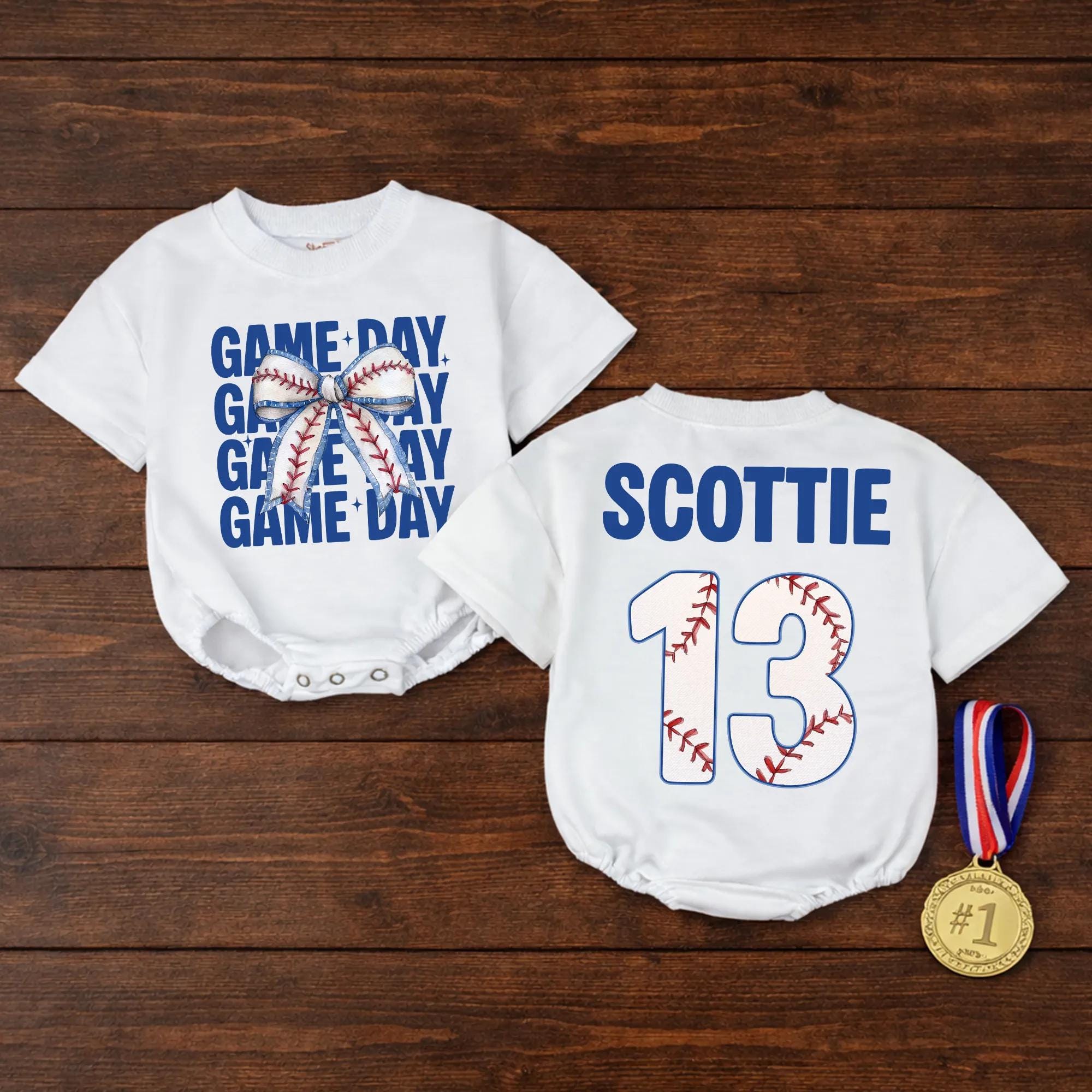 Game Day Baseball Baby Girl Bubble Romper with Custom Name and Number, Soft Cotton Infant Outfit for Sports Fans