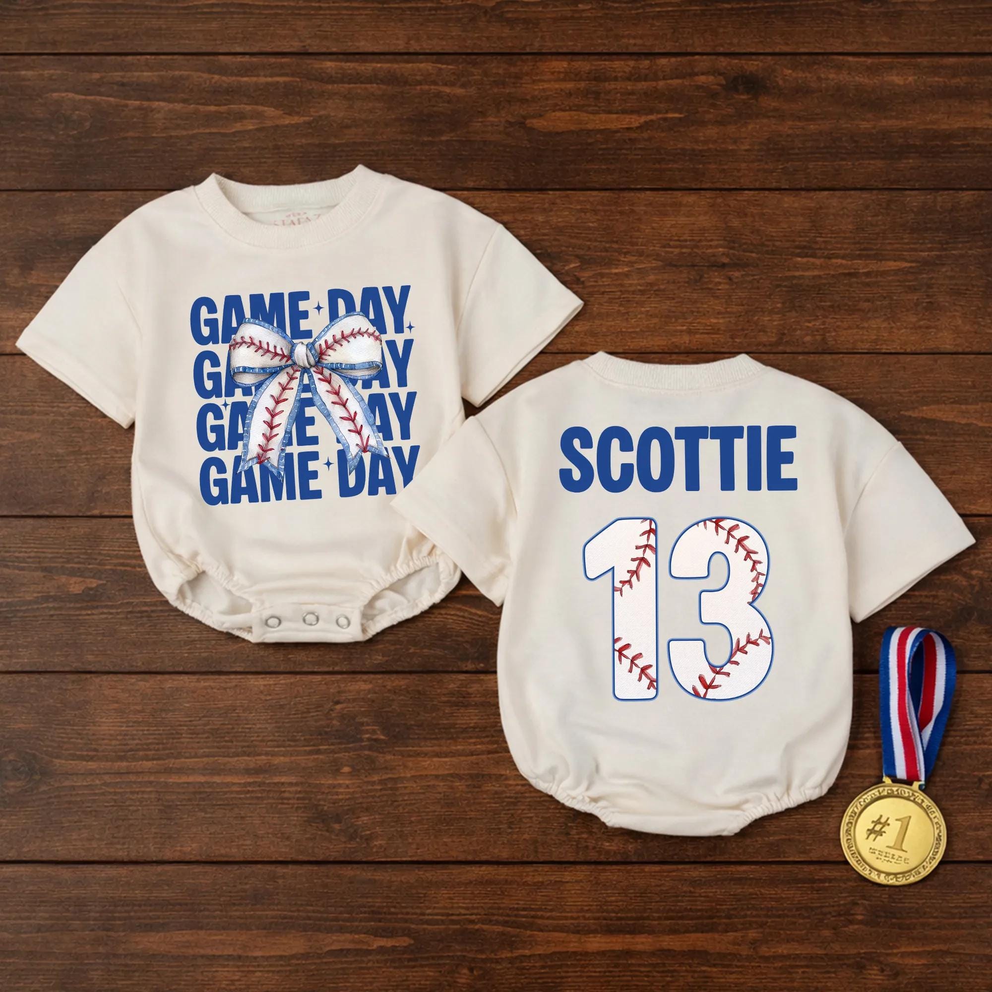 Game Day Baseball Baby Girl Bubble Romper with Custom Name and Number, Soft Cotton Infant Outfit for Sports Fans