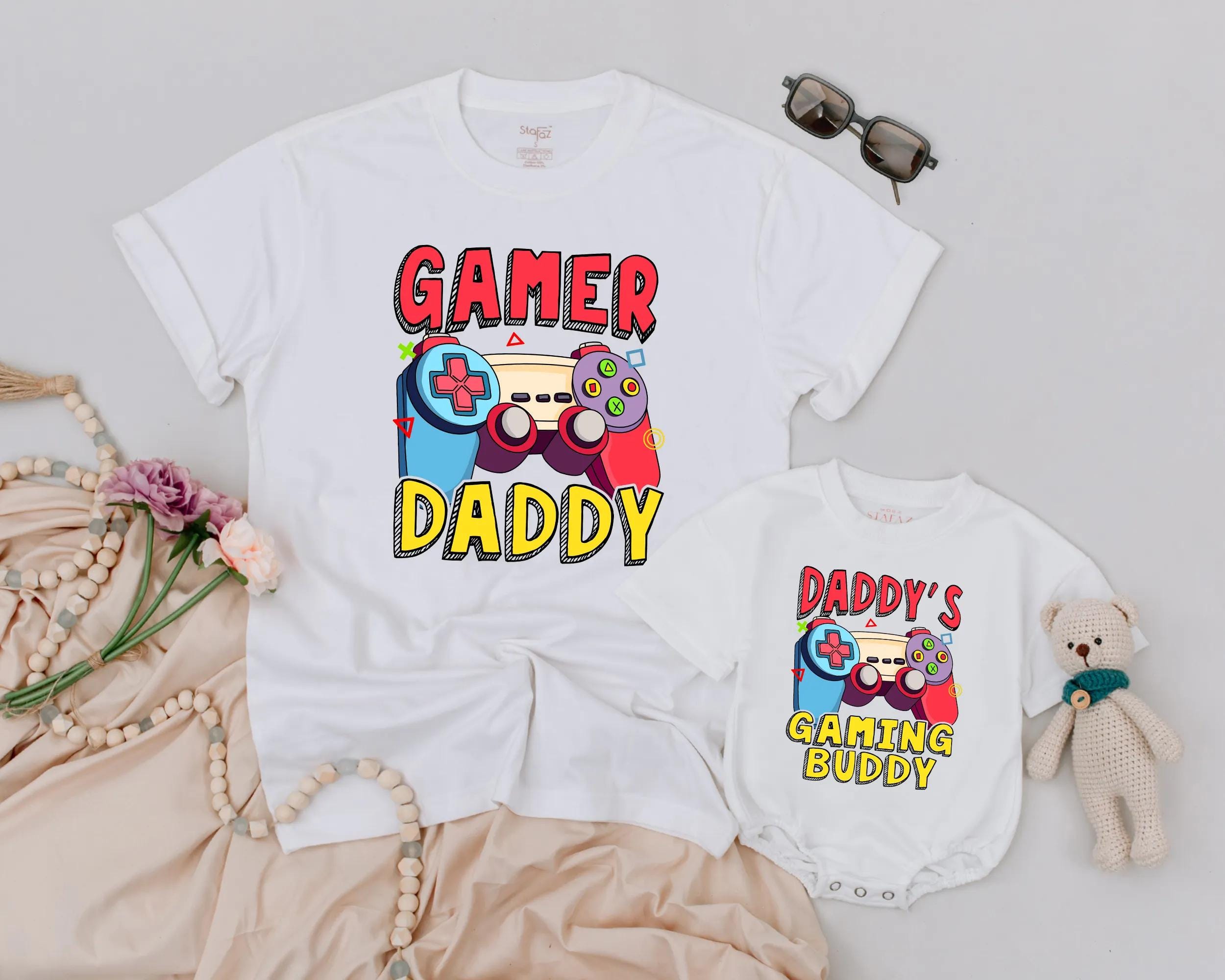 Gamer Daddy and Baby Matching Shirt Set Fun Video Game Controller Design Personalized Father Son Gift