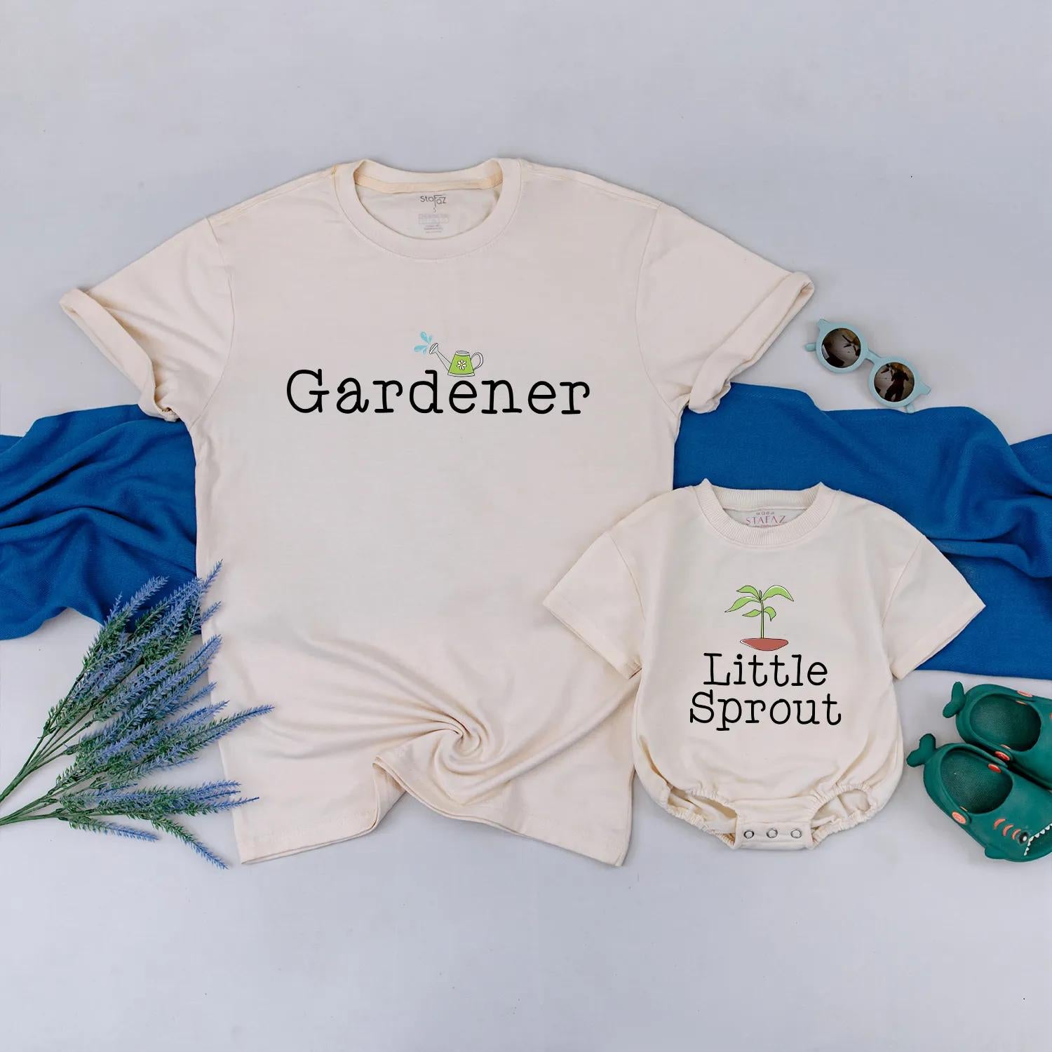 Gardener and Little Sprout Mommy and Me Shirts Cute Family Gardening Outfits Soft Cotton Gift for Baby Shower First Mother's Day