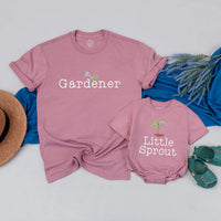 Gardener and Little Sprout Mommy and Me Shirts Cute Family Gardening Outfits Soft Cotton Gift for Baby Shower First Mother's Day