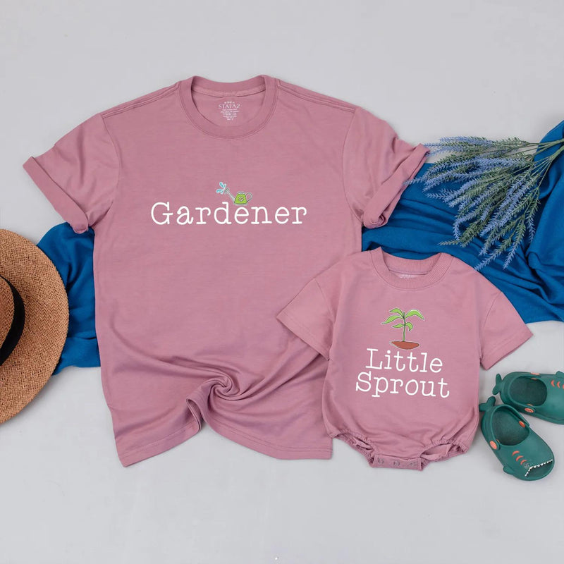 Gardener and Little Sprout Mommy and Me Shirts Cute Family Gardening Outfits Soft Cotton Gift for Baby Shower First Mother's Day
