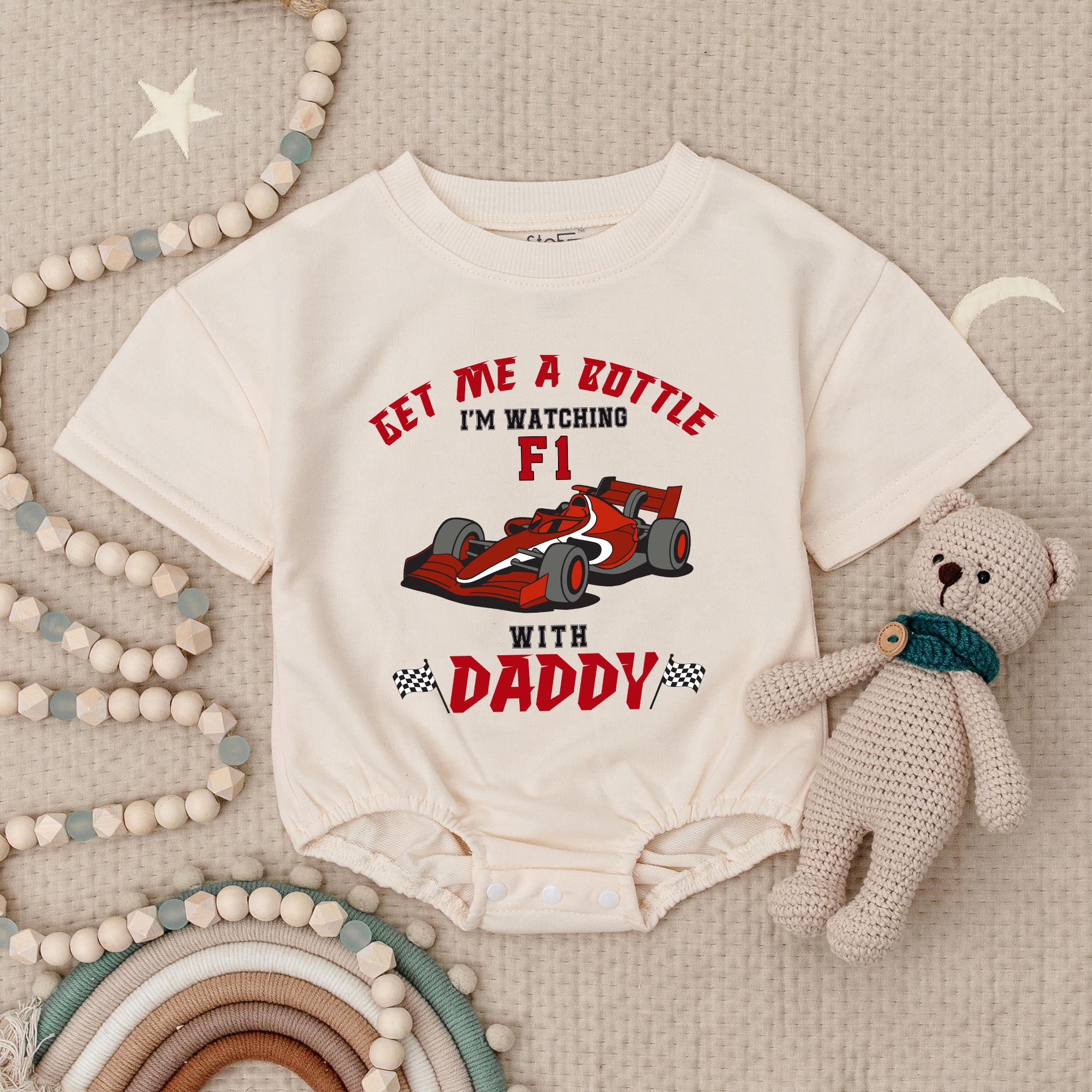 Get Me a Bottle I'm Watching F1 Baby Romper, Cute Formula One Outfit, Racing Infant Clothes, Red Race Car Design, Fun for Race Day