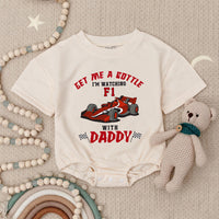Get Me a Bottle I'm Watching F1 Baby Romper, Cute Formula One Outfit, Racing Infant Clothes, Red Race Car Design, Fun for Race Day