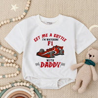 Get Me a Bottle I'm Watching F1 Baby Romper, Cute Formula One Outfit, Racing Infant Clothes, Red Race Car Design, Fun for Race Day