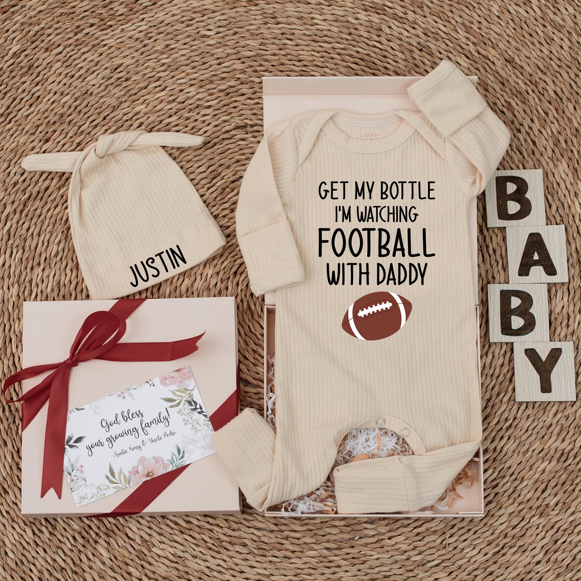 Get My Bottle I'm Watching Football with Daddy Baby Bodysuit Fun Game Day Outfit Sports Gift Newborn Infant Clothes Cotton