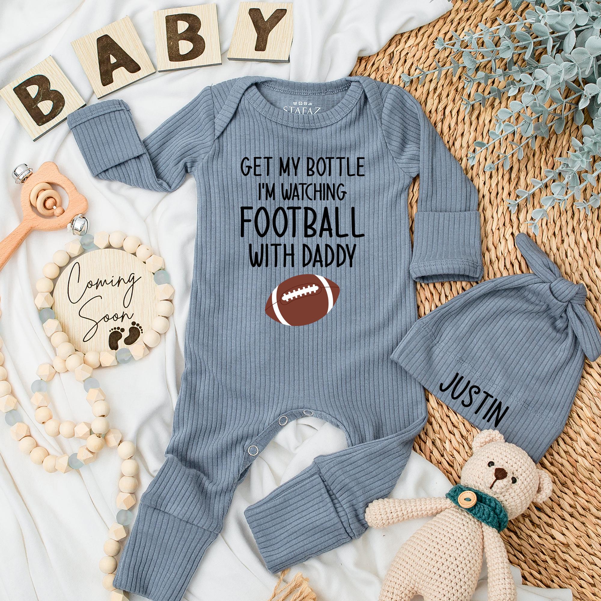 Get My Bottle I'm Watching Football with Daddy Baby Bodysuit Fun Game Day Outfit Sports Gift Newborn Infant Clothes Cotton