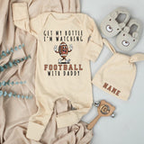 Get My Bottle I'm Watching Football with Daddy Baby Bodysuit Funny Game Day Outfit for Infants Soft Cotton Sports Baby Shower Gift