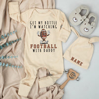 Get My Bottle I'm Watching Football with Daddy Baby Bodysuit Funny Game Day Outfit for Infants Soft Cotton Sports Baby Shower Gift