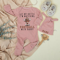 Get My Bottle I'm Watching Football with Daddy Baby Bodysuit Funny Game Day Outfit for Infants Soft Cotton Sports Baby Shower Gift