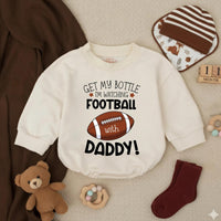 Get My Bottle I’m Watching Football With Daddy Bubble Romper Baby Boy Outfit for Game Day Infant Bodysuit Toddler Football Clothes
