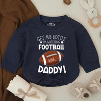 Get My Bottle I’m Watching Football With Daddy Bubble Romper Baby Boy Outfit for Game Day Infant Bodysuit Toddler Football Clothes