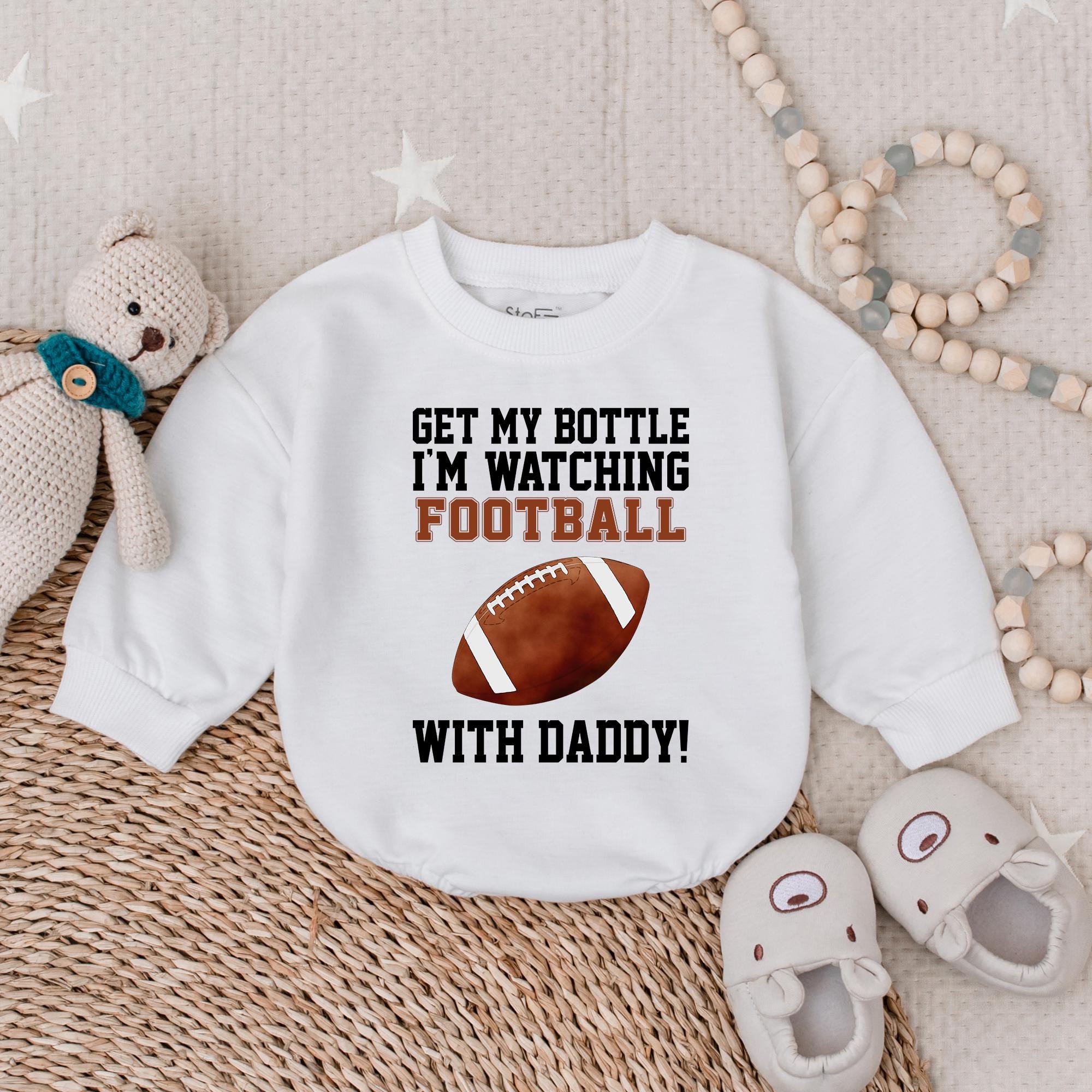 Get My Bottle I'm Watching Football with Daddy Bubble Romper Baby Game Day Outfit Sporty Cotton Infant Bodysuit Comfortable Playful Design