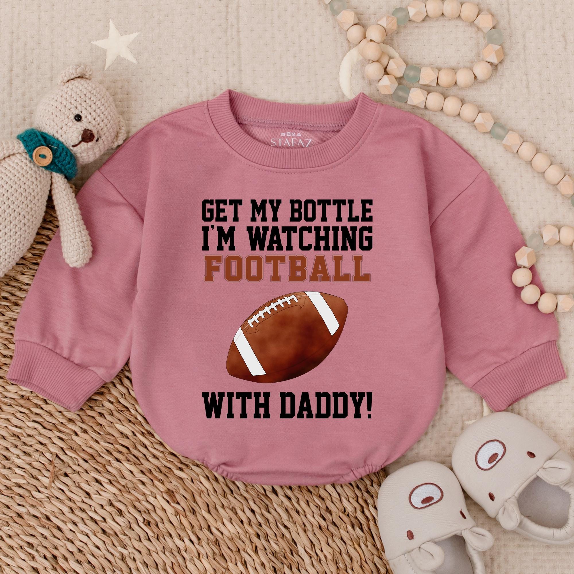 Get My Bottle I'm Watching Football with Daddy Bubble Romper Baby Game Day Outfit Sporty Cotton Infant Bodysuit Comfortable Playful Design