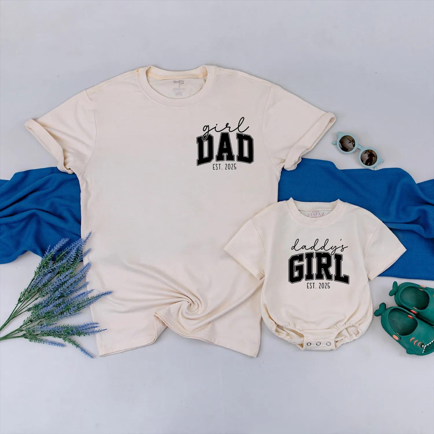 Girl Dad and Daddy's Girl Matching Shirts Black White Custom 2025 Father's Day Gift Baby Onesie Family Outfit Sentimental Tee