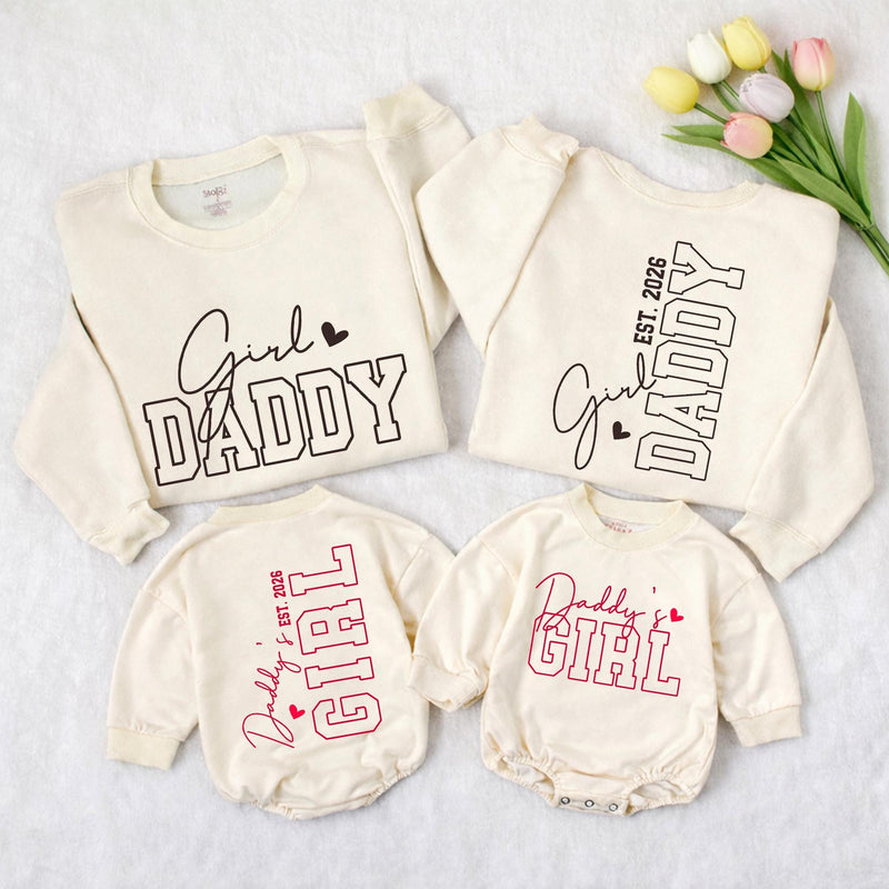 Girl Daddy and Daddy's Girl Matching Sweatshirt & Baby Romper with Custom Name, Adorable Father’s Day Outfit for Newborns & Dads