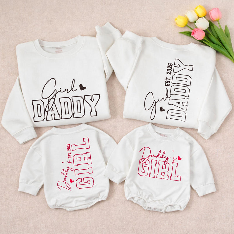 Girl Daddy and Daddy's Girl Matching Sweatshirt & Baby Romper with Custom Name, Adorable Father’s Day Outfit for Newborns & Dads
