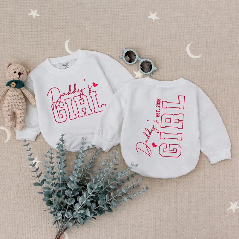 Girl Daddy and Daddy's Girl Matching Sweatshirt & Baby Romper with Custom Name, Adorable Father’s Day Outfit for Newborns & Dads