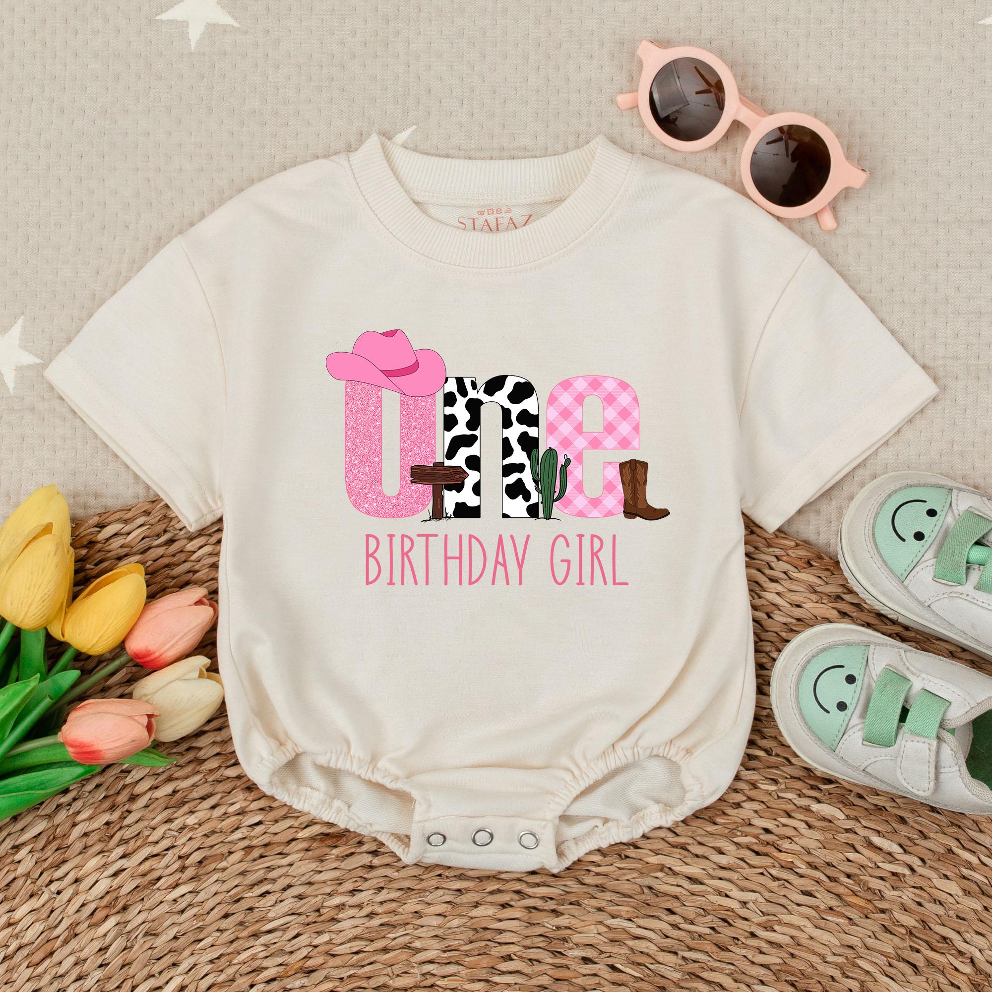 Girls First Birthday Romper ONE Theme Cowgirl Outfit Baby Celebration Clothes Soft Cotton Western Style Playful Design Pink Fun