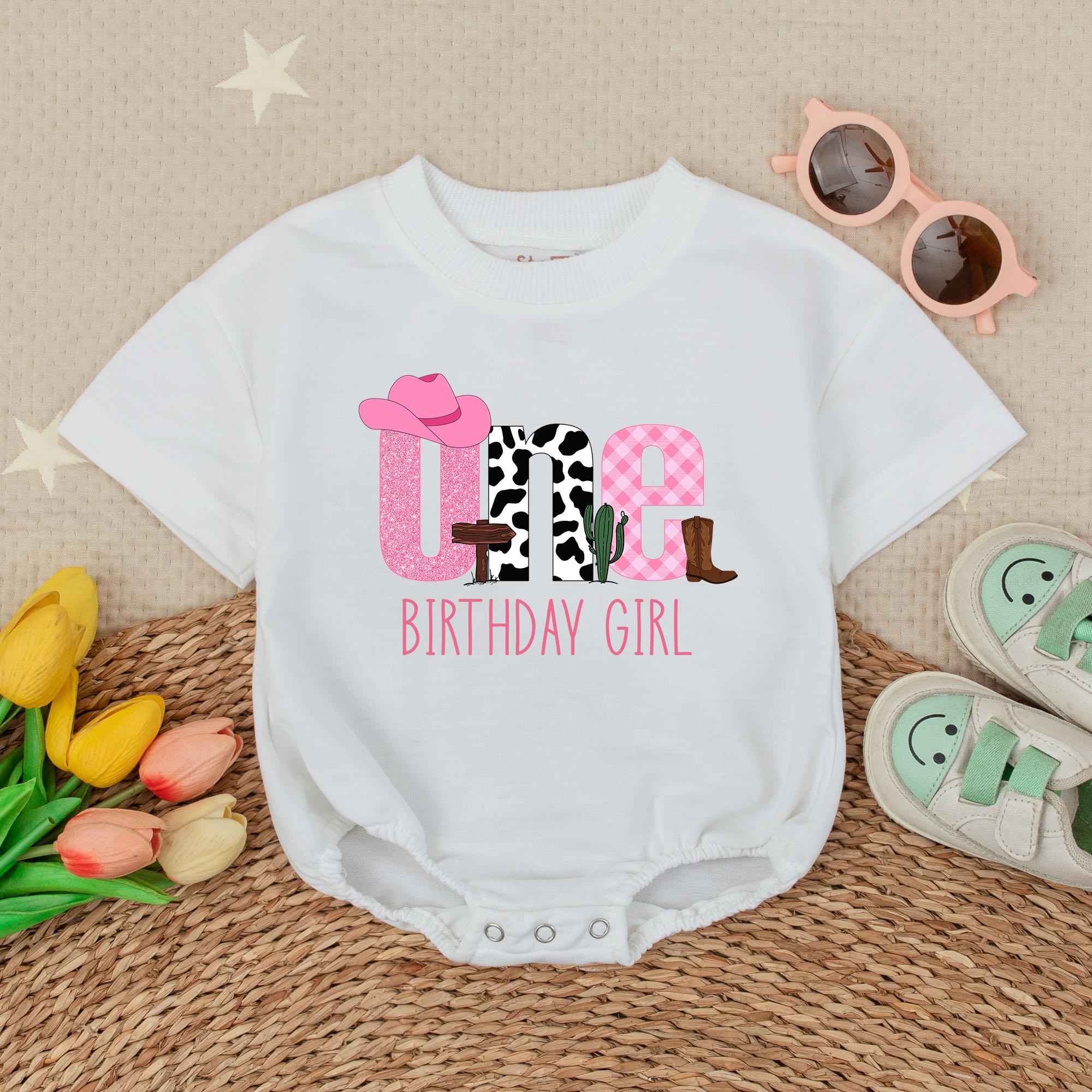 Girls First Birthday Romper ONE Theme Cowgirl Outfit Baby Celebration Clothes Soft Cotton Western Style Playful Design Pink Fun