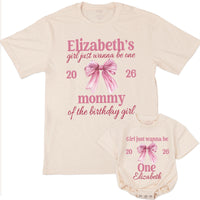 Girls Just Wanna Be One First Birthday Shirts with Pink Bow, Matching Mommy and Me Birthday Outfits, Personalized Family Party Tees 2026