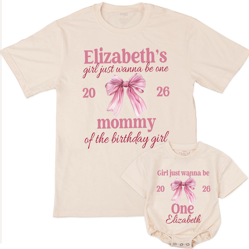 Girls Just Wanna Be One First Birthday Shirts with Pink Bow, Matching Mommy and Me Birthday Outfits, Personalized Family Party Tees 2026