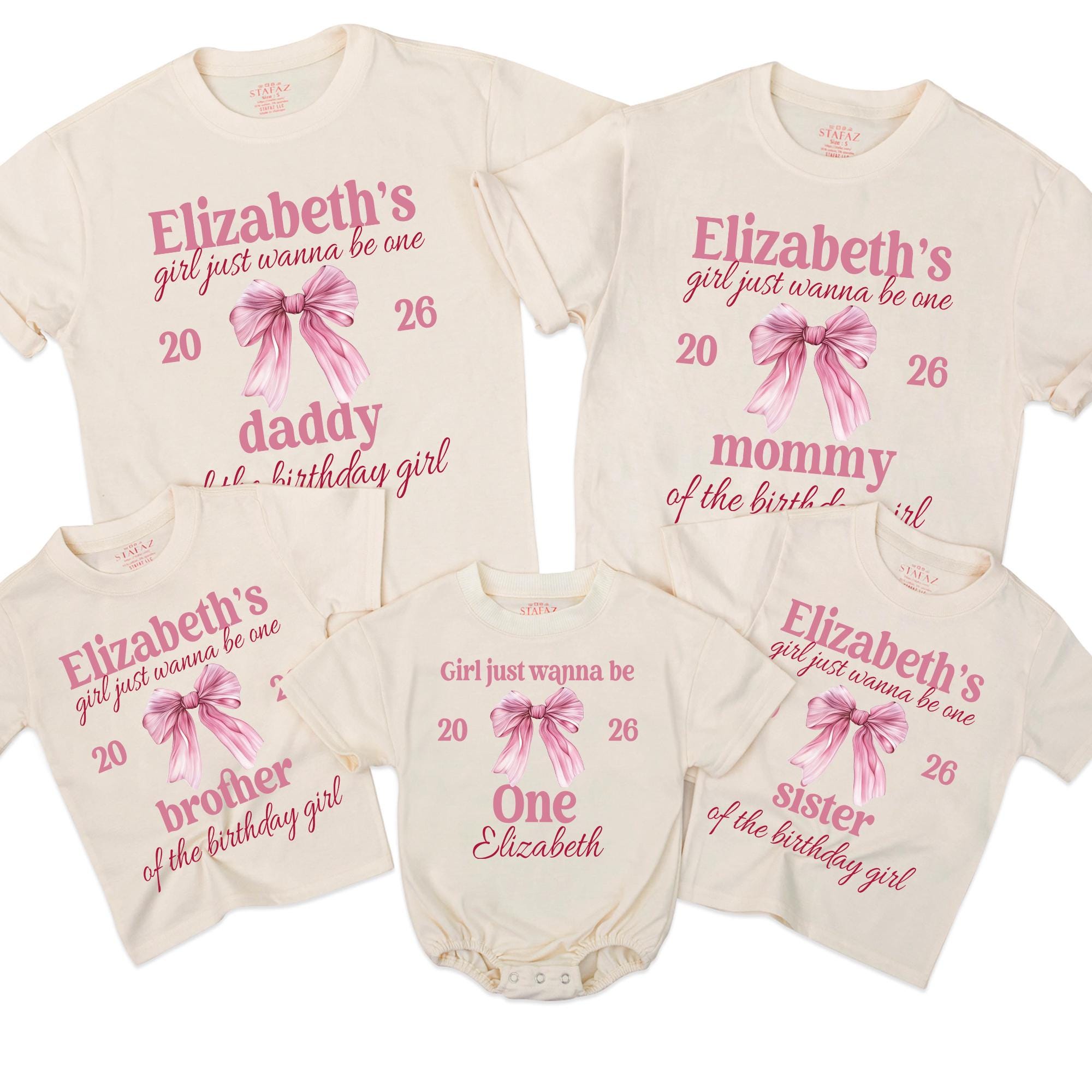 Girls Just Wanna Be One First Birthday Shirts with Pink Bow, Matching Mommy and Me Birthday Outfits, Personalized Family Party Tees 2026