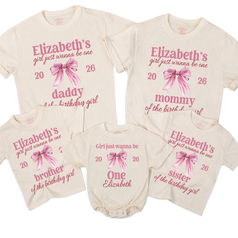 Girls Just Wanna Be One First Birthday Shirts with Pink Bow, Matching Mommy and Me Birthday Outfits, Personalized Family Party Tees 2026