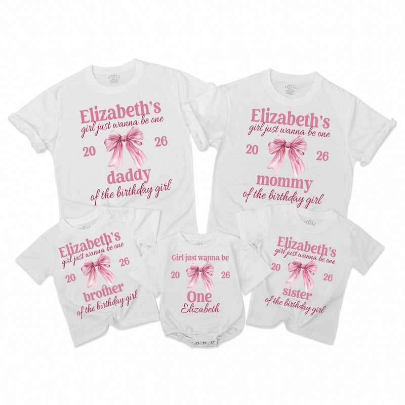Girls Just Wanna Be One First Birthday Shirts with Pink Bow, Matching Mommy and Me Birthday Outfits, Personalized Family Party Tees 2026