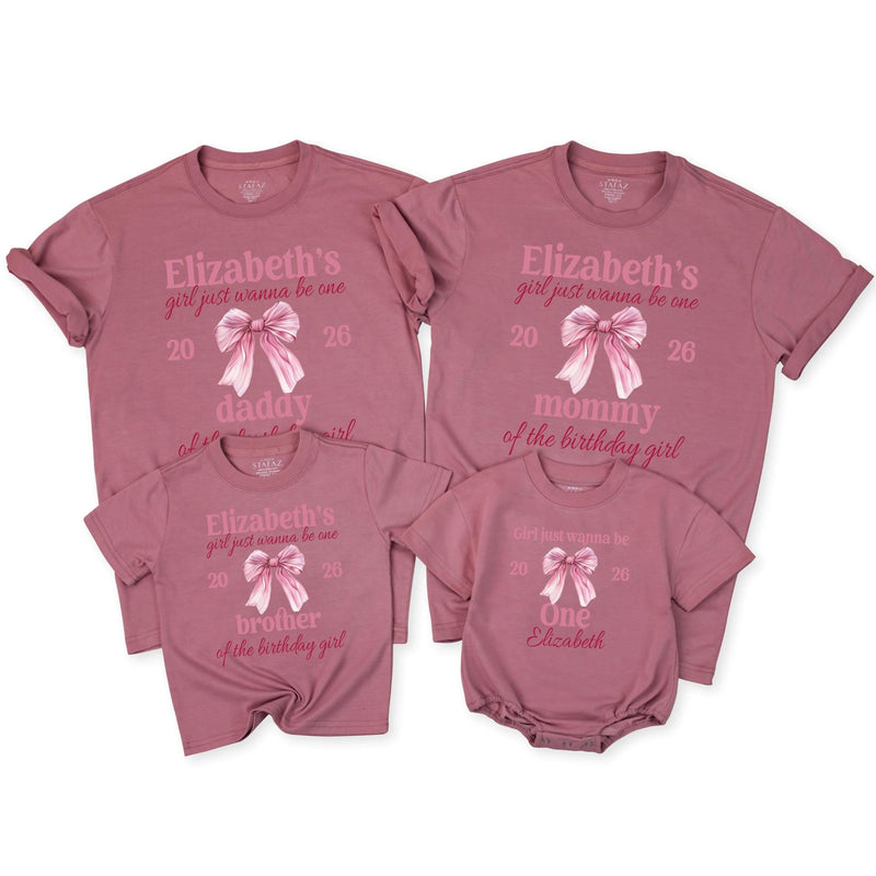 Girls Just Wanna Be One First Birthday Shirts with Pink Bow, Matching Mommy and Me Birthday Outfits, Personalized Family Party Tees 2026