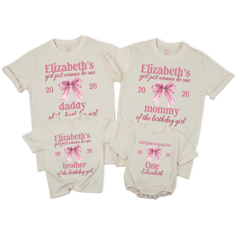 Girls Just Wanna Be One First Birthday Shirts with Pink Bow, Matching Mommy and Me Birthday Outfits, Personalized Family Party Tees 2026