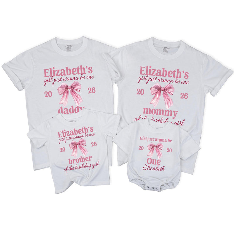 Girls Just Wanna Be One First Birthday Shirts with Pink Bow, Matching Mommy and Me Birthday Outfits, Personalized Family Party Tees 2026