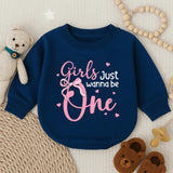 Girls Just Wanna Be One Romper Pink Birthday Outfit Baby Girl Long Sleeve Bubble Romper First Party Clothes Toddler Gift
